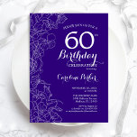 Invitation Purple Floral 60e fête d'anniversaire<br><div class="desc">Purple Floral 60e anniversaire Invitation de fête. Design moderne minimaliste avec accents de dessin botanique et police de script de typographie. Carte invitation simple et tendance,  parfaite pour une célébration anniversaire élégante. Peut être customisé à n'importe quel âge. Invitations Zazzle imprimées ou téléchargement instantané modèle imprimable numérique.</div>