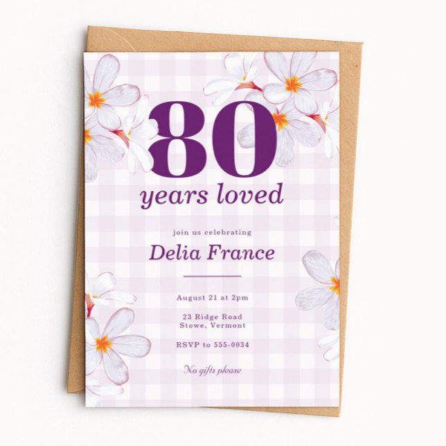 Invitation Purple Floral 80 Years Loved Birthday Party (Créateur téléchargé)