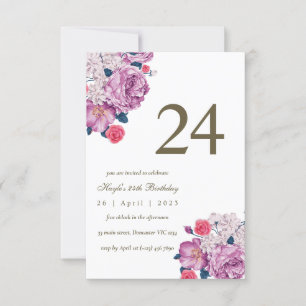 Invitation Purple Floral Botanical Simple Chic 24e anniversai