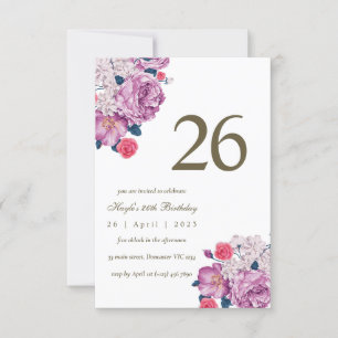 Invitation Purple Floral Botanical Simple Chic 26e anniversai