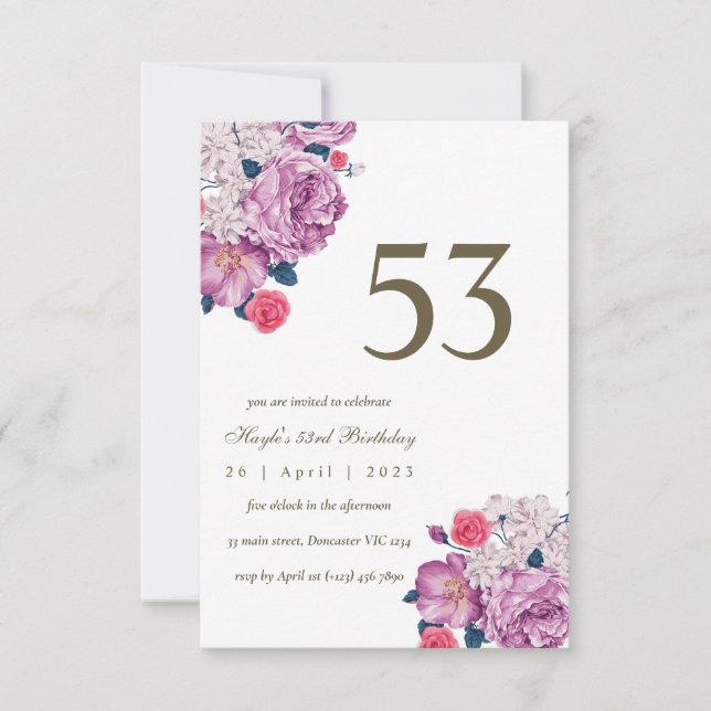 Invitation Purple Floral Botanical Simple Chic 53ème annivers (Devant)