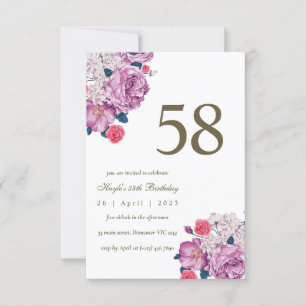 Invitation Purple Floral Botanical Simple Chic 58e anniversai