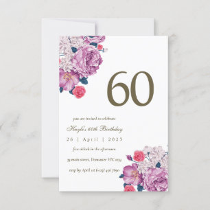 Invitation Purple Floral Botanical Simple Chic 60e anniversai