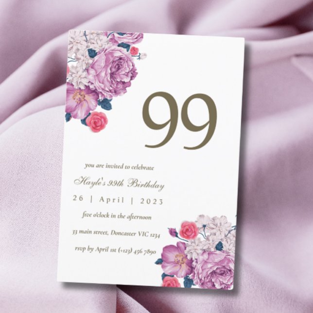Invitation Purple Floral Botanical Simple Chic 99e anniversai (Créateur téléchargé)