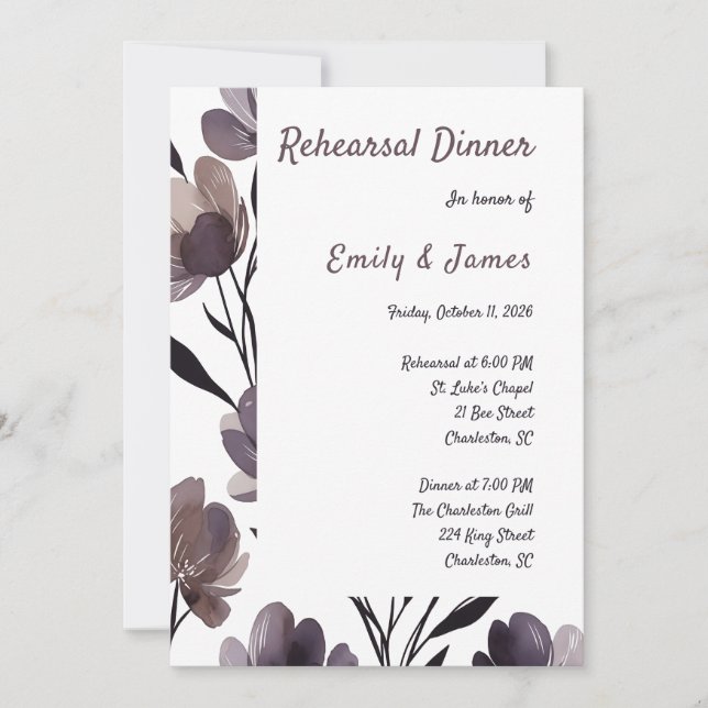 Invitation Purple Floral Botanical Wedding (Devant)