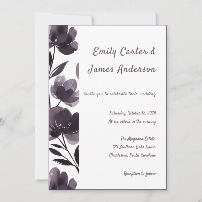 Invitation Purple Floral Botanical Wedding (Devant)