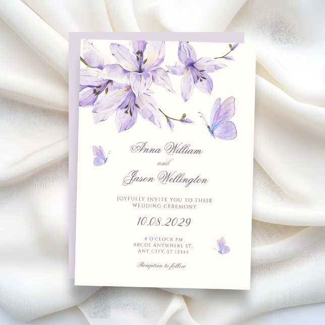 Invitation Purple floral butterfly wedding (Créateur téléchargé)