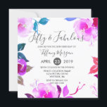 Invitation Purple Floral Cinquante et fabuleux 50ème annivers<br><div class="desc">Purple Floral Fifty & Fabuleux 50th Birthday Party Design avec l'aimable autorisation de www.createthecut.com Voir la collection correspondante dans notre boutique zazzle Niche & Nest (lien ci-dessous)</div>