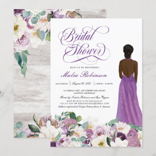 Invitation  Purple Floral Élégant mariage Fête des mariées de