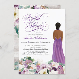 Invitation  Purple Floral Élégant mariage Fête des mariées de