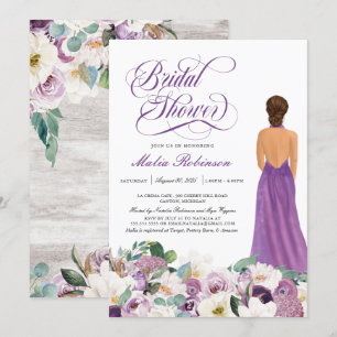 Invitation  Purple Floral Élégant mariage Fête des mariées de