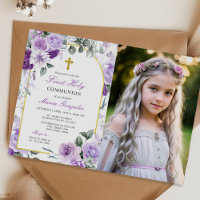 Purple Floral Girl First Holy Communion Photo