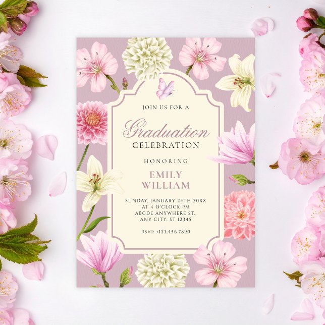 Invitation Purple floral graduation (Créateur téléchargé)