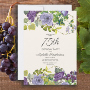 Invitation Purple Floral Green Feuilles 75e anniversaire Femm