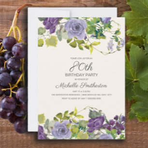 Invitation Purple Floral Green Feuilles 80e anniversaire