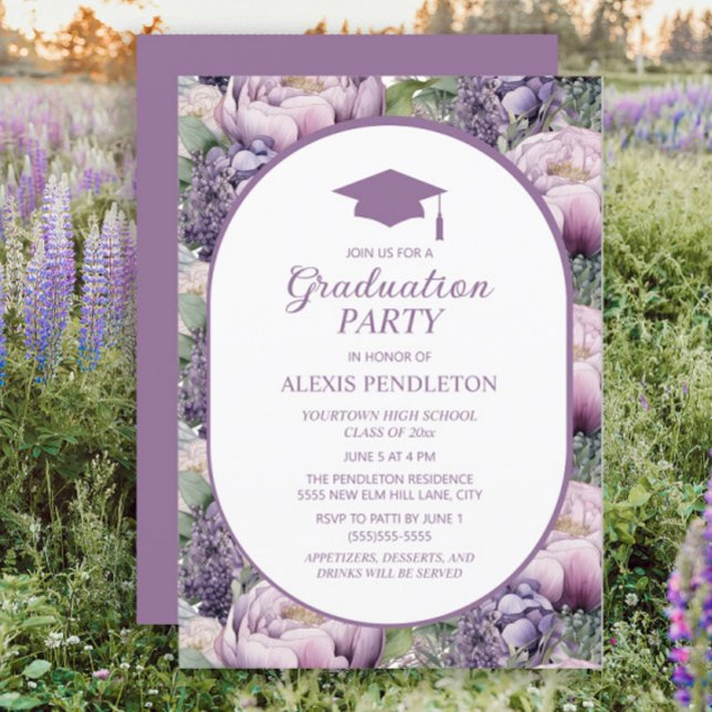 Invitation Purple Floral Lycée Cap Graduation (Purple floral graduation party invitation)