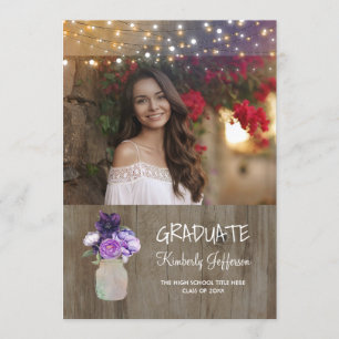 Invitation Purple Floral Mason Jar Rustique Photo Graduation