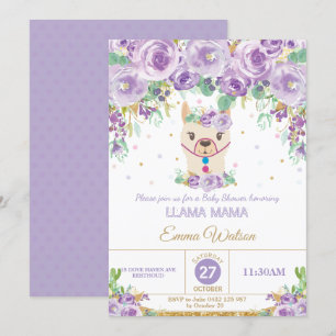 Invitation Purple Floral mignonne Llama Mama Baby shower fill