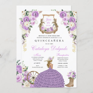 Invitation Purple Floral Ouest Mariachi Charro Quinceañera