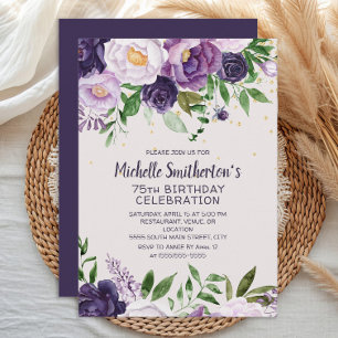 Invitation Purple Floral Parties scintillant 75e anniversaire