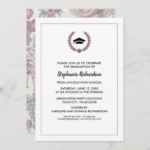 Invitation Purple Floral Pattern Parti de Graduation