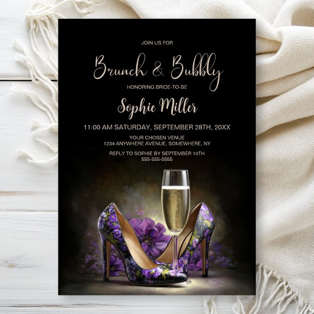 Invitation Purple Floral Stiletto Shoes Brunch and Bubbly (Créateur téléchargé)