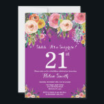 Invitation Purple Floral Surprise 21ème anniversaire Invitati<br><div class="desc">Purple Floral Surprise 21e Anniversaire Invitation pour Femmes. Fleur florale aquarelle. Arrière - plan violet Lilac Lavender Violet. Rose, Jaune, Orange, Fleur Violette. Anniversaire adulte. 13ème 15ème 16ème 18ème 20ème 21ème 30ème 40ème 50ème 60ème 70ème 80ème 90ème 100ème, tout âge. Pour plus de personnalisation, cliquez sur le bouton "Customiser" et...</div>