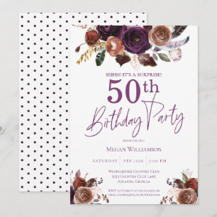 Invitation Purple Floral Surprise 50e fête d'anniversaire