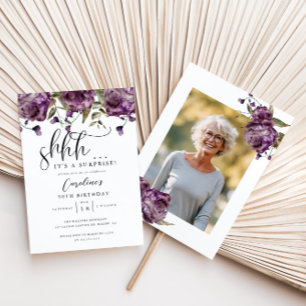 Invitation Purple Floral Surprise fête d'anniversaire