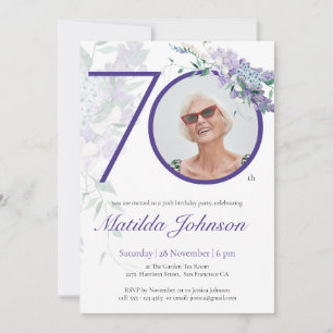 Invitation Purple Floral Wisteria Photo personnalisée 70e ann