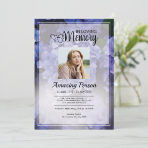 Invitation Purple Flower Funérailles ordre de service Invitat