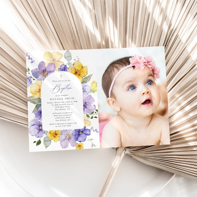 Invitation Purple Flowers, Yellow Flowers, Boho, Baptism (Créateur téléchargé)