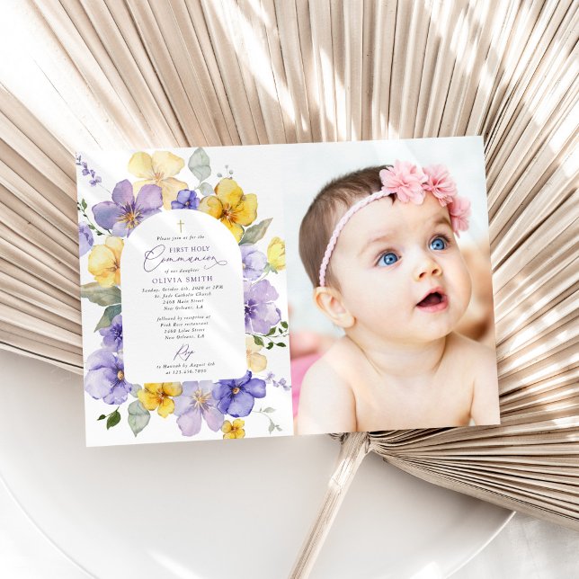 Invitation Purple Flowers, Yellow Flowers, First Communion (Créateur téléchargé)