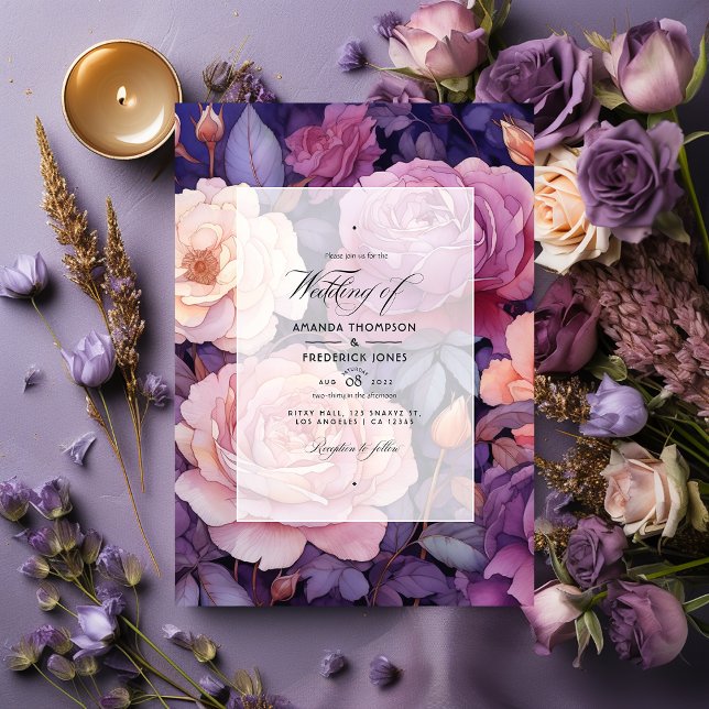 Invitation Purple foncé, lavande et Mariage Rose or (Créateur téléchargé)