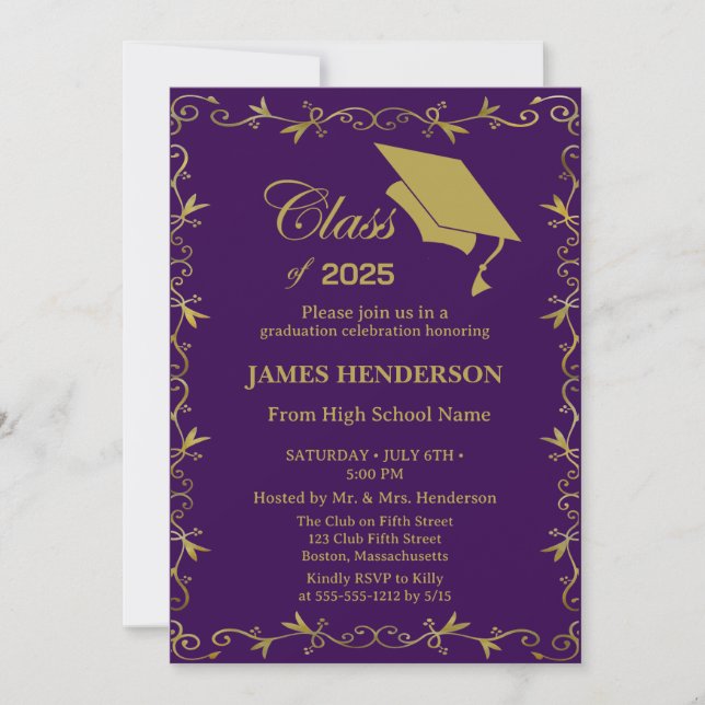 Invitation Purple Formal Gold College Graduation Party 2025 (Devant)