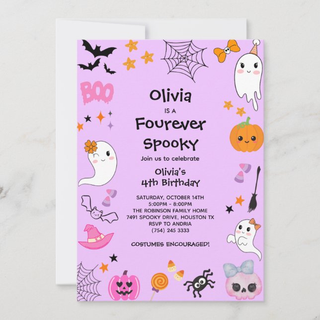 Invitation Purple Four Ever Spooky Halloween 4e Anniversaire (Devant)