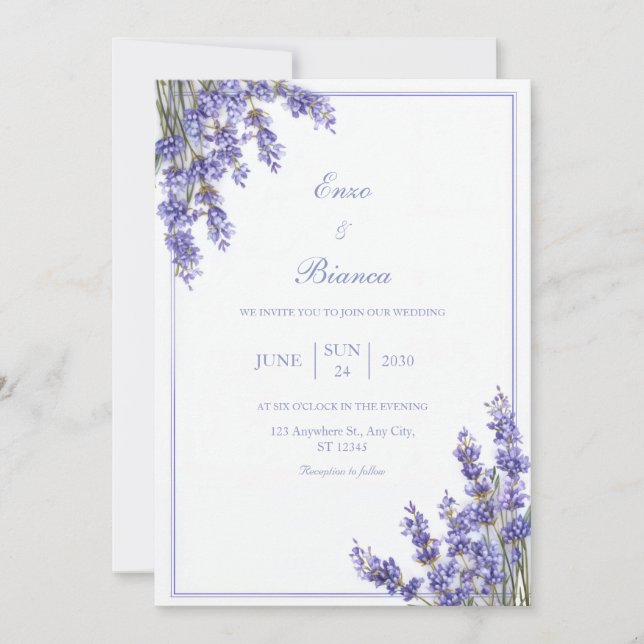 Invitation Purple French Lavender Rustic Minimalist Frame (Devant)