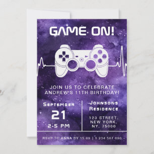 Invitation Purple Galaxy jeu vidéo Gamer Anniversaire de enfa
