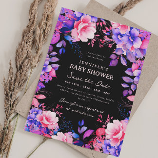 Invitation Purple Garden Floral Baby shower Enregistrer Date