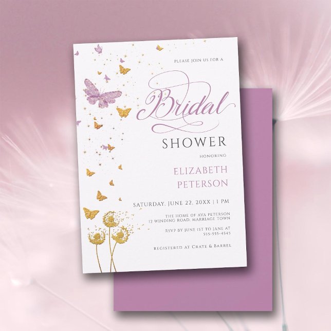Invitation Purple Garden Papillon Fleur sauvage Fête des mari (purple gold bridal shower invitation butterflies wildflowers garden elegant boho rustic romantic)