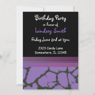 Invitation Purple Giraffe Fourrure Motif Anniversaire Invitat