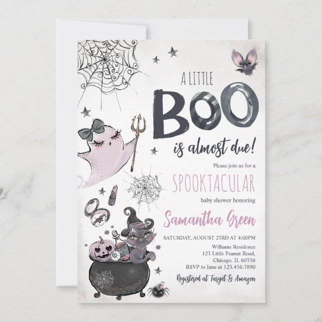 Invitation Purple Girl Éffrayant Fantôme Baby shower d'Hallow (Devant)