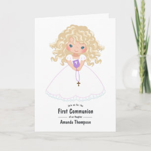 Invitation Purple Girl First Holy Communion Photo