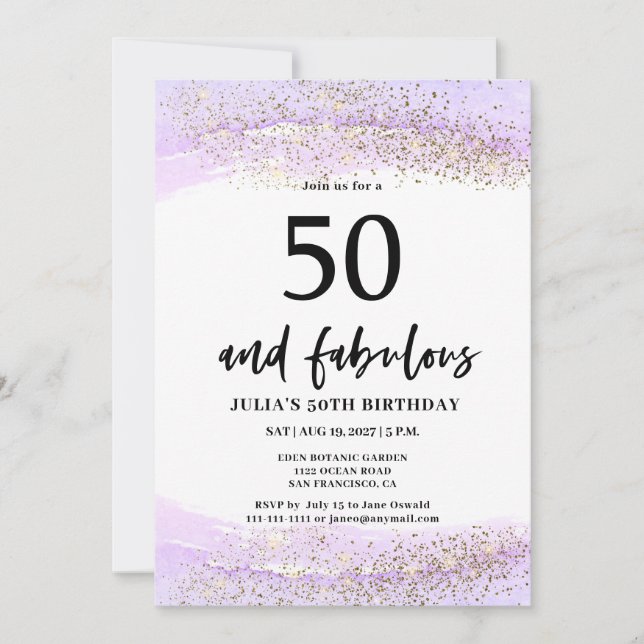Invitation Purple Glitter 50th Birthday Party  (Devant)