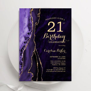 Invitation Purple Gold Agate 21e anniversaire