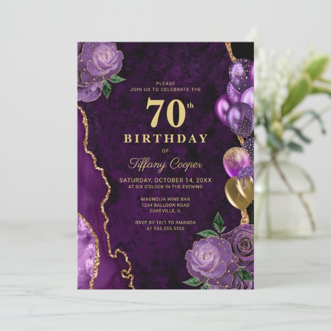 Invitation Purple Gold Agate 70e anniversaire (Debout devant)