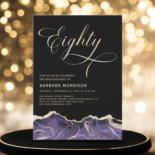 Invitation Purple Gold Agate 80e Soixante-dix fête d'annivers (Créateur téléchargé)