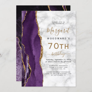 Invitation Purple Gold Agate Marbre 70e fête d'anniversaire