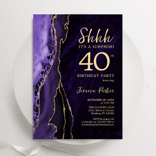 Invitation Purple Gold Agate Surprise 40e anniversaire