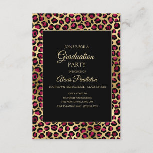 Invitation Purple Gold Black Leopard Cheetah Graduation Party